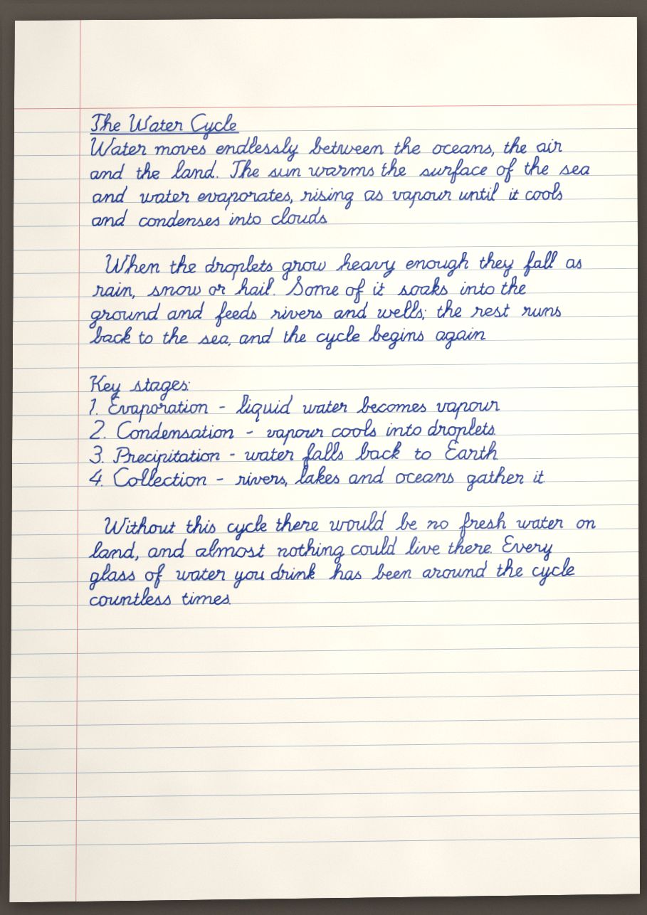 A handwritten page that looks photographed on a desk